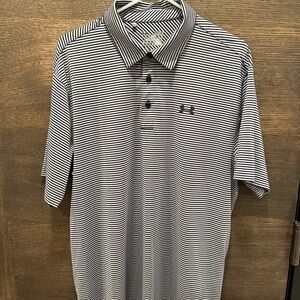 Under Armour black gray striped heat gear polo xl